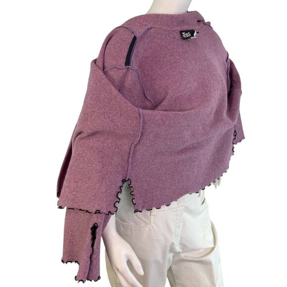 JES Irie Wear Wool Lilac Pink Open Short Cardigan with Ruffle Trim, Size S - Picture 6 of 7